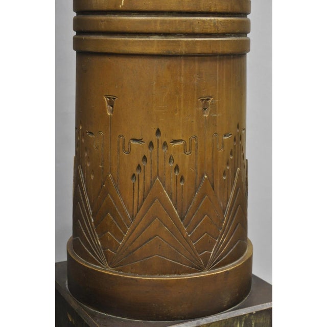 Antique Art Deco 75" Tall Wooden Pedestal Column Geometric Chevron Carved - Pair For Sale - Image 14 of 18