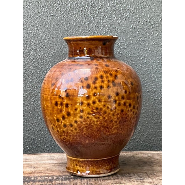 Vintage Textured Ceramic Pottery Vase For Sale - Image 13 of 16