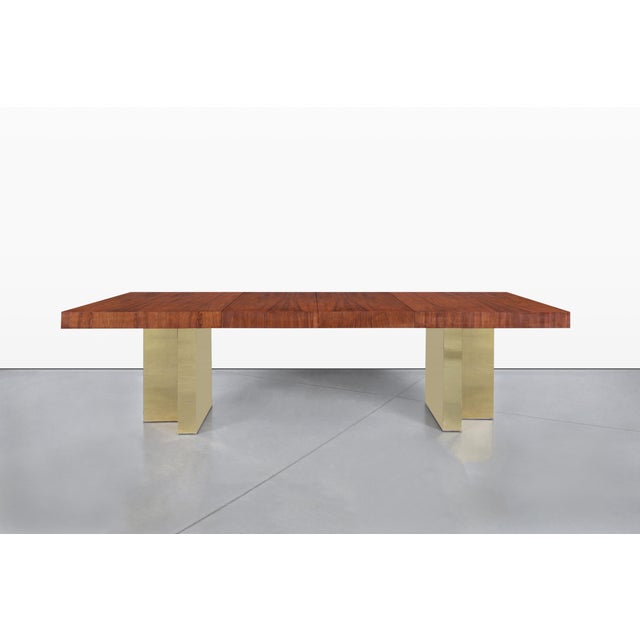 Mid-Century Modern Walnut and Brass Expanding Dining Table by Milo Baughman For Sale - Image 11 of 14