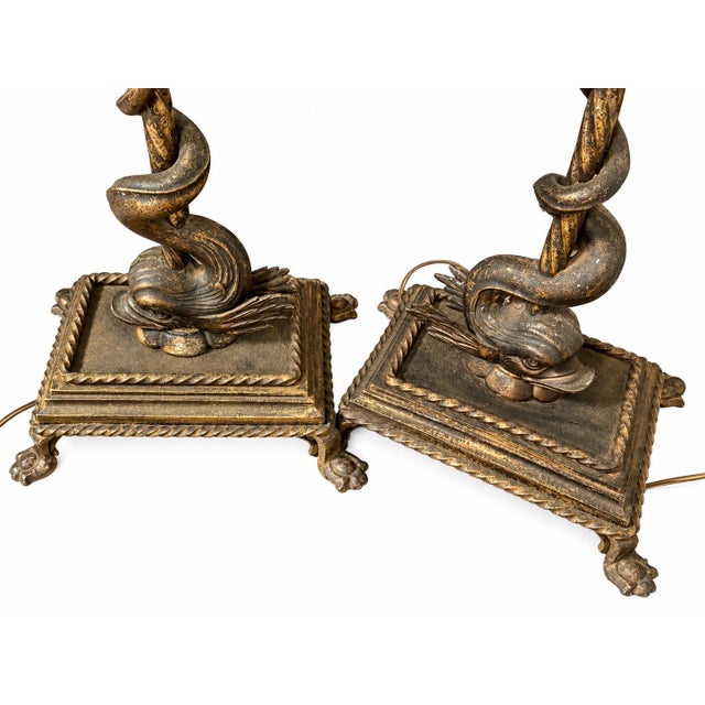 Vintage Italian Renaissance Revival Gilt-Metal and Iron Floor Lanterns — Matching Pair, 76 Inches Tall For Sale - Image 4 of 11