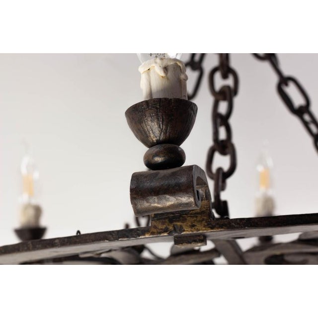 Large Circular Wrought Iron Chandelier, France, 1940 For Sale - Image 6 of 9