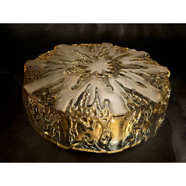 Gold Italian Textured Flush Mount Ceiling Light, 1970s For Sale - Image 8 of 9