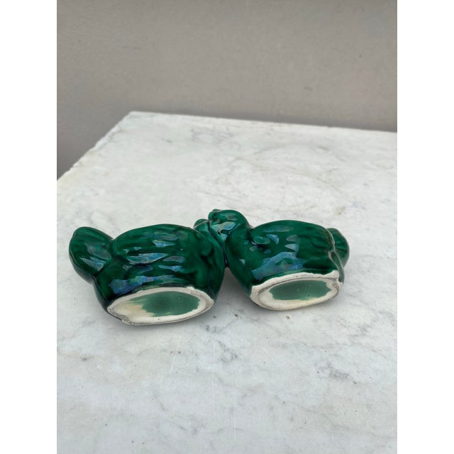 Vallauris 1950s Mid-Century Green Modern Majolica Hens Salt Cellar Vallauris For Sale - Image 4 of 4