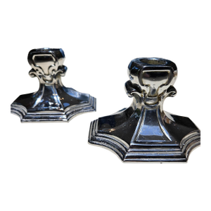 Pair of Vintage Art Deco Chrome Candlesticks by Insico