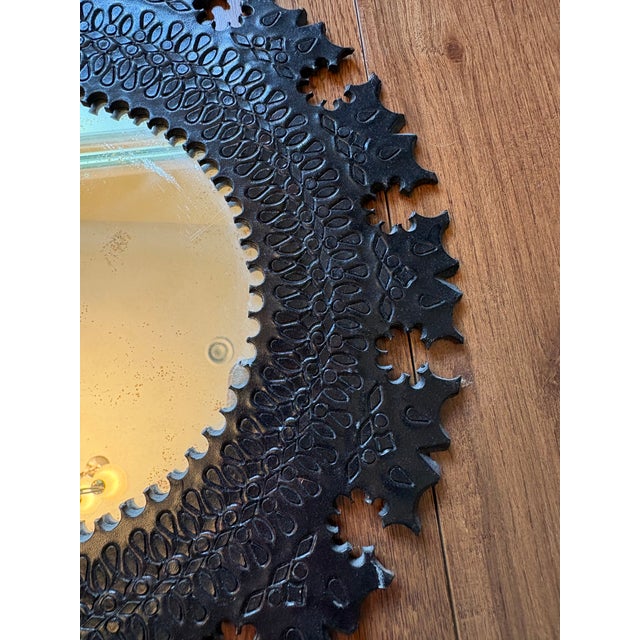 Spanish Unique Vintage Leather Mirror For Sale - Image 3 of 5