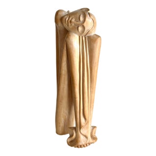 Vintage Modernist Statue Carved Wood All Natural For Sale