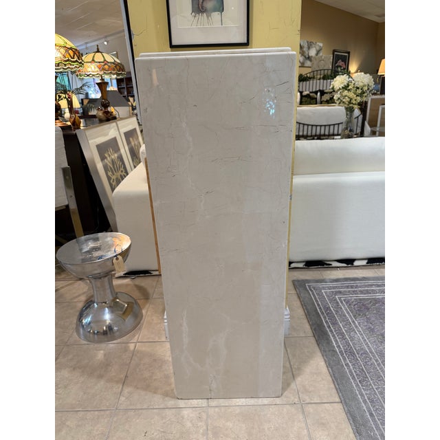 Vintage Minimalist Solid Cream Marble Plinth Pedestal Column For Sale - Image 9 of 11