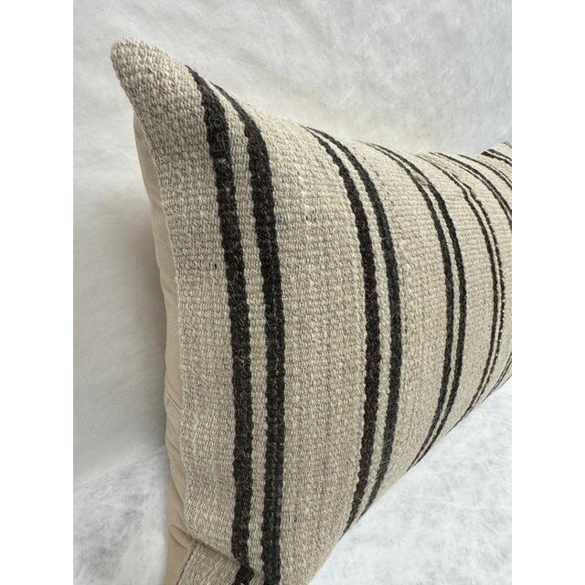 Turkish Hemp Pillow Cushion Natural Beige Black Pillow Cushion Cover 16" x 24" For Sale - Image 4 of 4