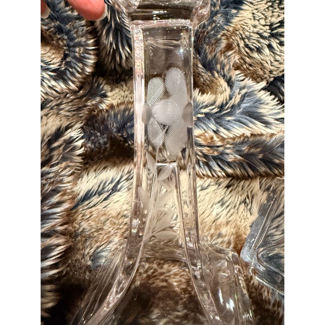Traditional Vintage Clear Candlesticks With Etched Flowers - A Pair For Sale - Image 3 of 11