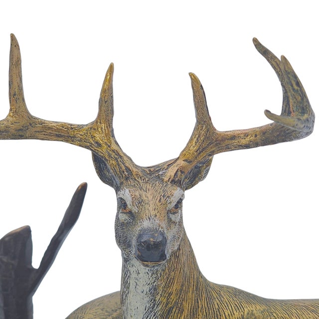 Bronze Deer Group Sculpture on Black Marble Base — Stag and Wildlife Figurine For Sale In San Francisco - Image 6 of 10