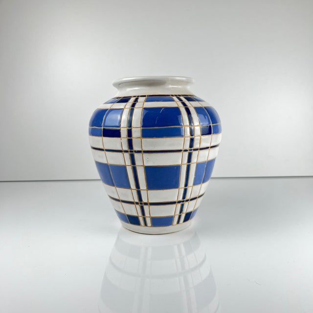 Vintage Vase in Blue and White Glazed Earthenware with Geometric Decor, 1950s For Sale - Image 11 of 11