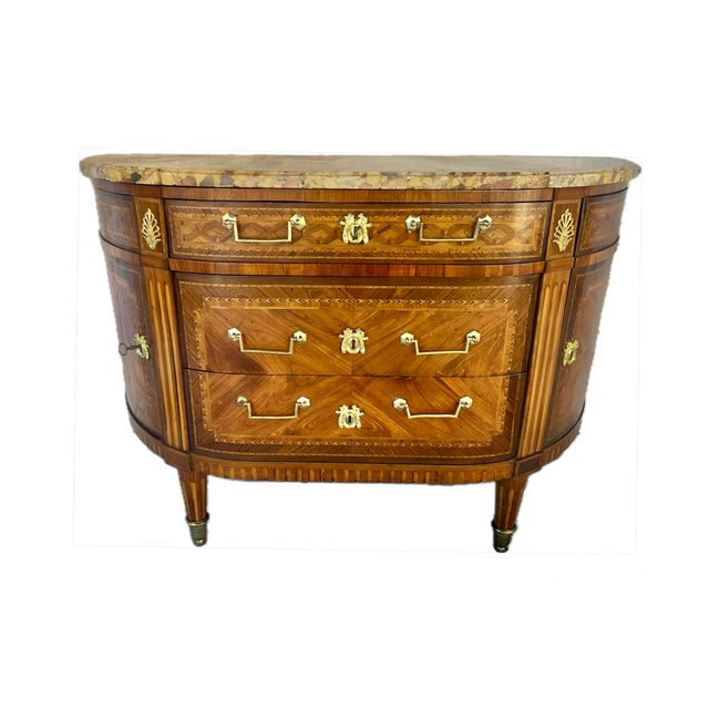 French Louis XVI Marble Top Inlaid Commode For Sale - Image 13 of 16