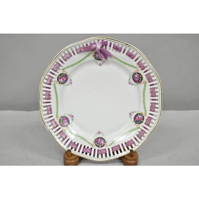 Antique Schumann Bavaria Germany Victorian Reticulated Floral Roses 8.5" Plates - 6 Pcs. Circa Eary 20th Century....