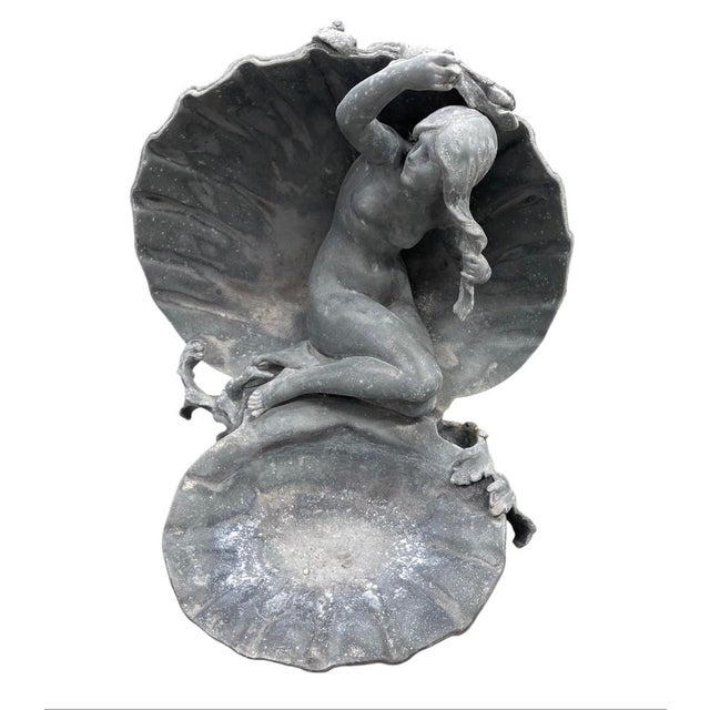 2000 - 2009 Vintage Cast Lead Shell Nymph Catch-All Sculpture & Basin For Sale - Image 5 of 12