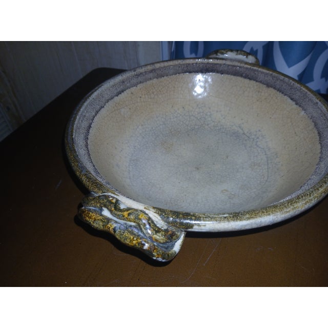 Cream Rustic Mid Century Hand Thrown Stoneware Studio Pottery Centerpiece Bowl For Sale - Image 8 of 11
