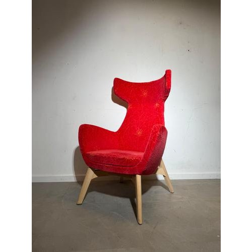 High Back Accent Lounge Chair in Red Floral Velvet For Sale - Image 4 of 8