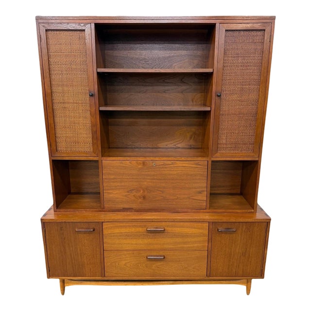Mid-Century Modern Lane 2-Piece Walnut Storage Cabinet For Sale