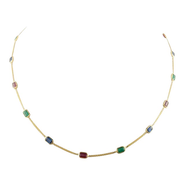 3.85ct Emerald Ruby Sapphire Choker Necklace in 18k Gold For Sale