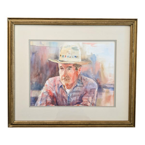 Vintage Original Western Cowboy Watercolor Painting Framed