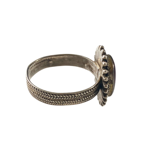 Vintage Silver With Garnet Stone Ring Size 7 Jaipur India For Sale - Image 4 of 10