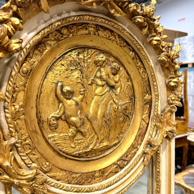 Baroque Baroque Style Gold Leaf Floor Mirror – Ornate Carved Off-White/Beige For Sale - Image 3 of 7
