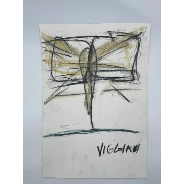 Abstract Late 20th Century Charcoal Abstract Drawing Signed Viggiani For Sale - Image 3 of 3