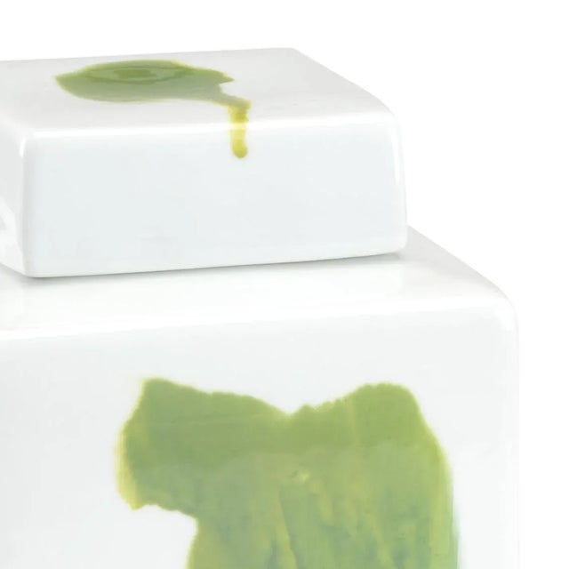 Green & white glazed porcelain. Hand painted.