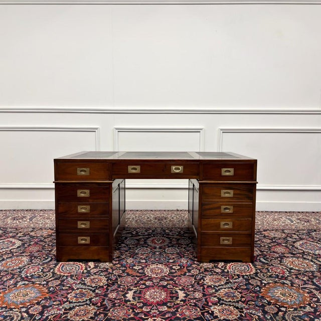 Classic English Desk with Black Leather For Sale - Image 3 of 18