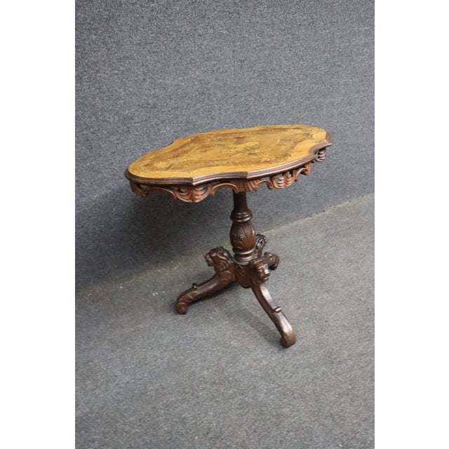 Wood Victorian Black Forest Style Marquetry Walnut & Satinwood Occasional Table For Sale - Image 7 of 15