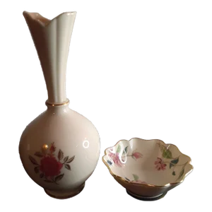 1960s Lenox Porcelain Floral Vase & Bowl Set of 2
