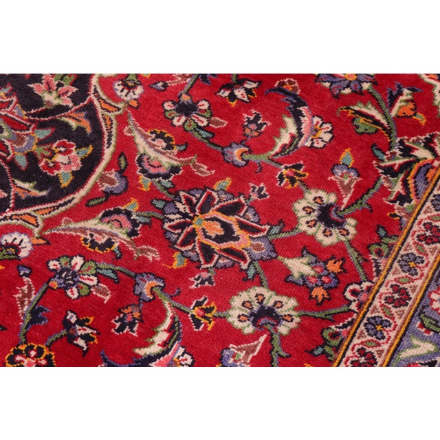 Vintage Retro Kashan Red/Blue Wool Rug - 9'9'' X 12'9'' For Sale In New York - Image 6 of 10
