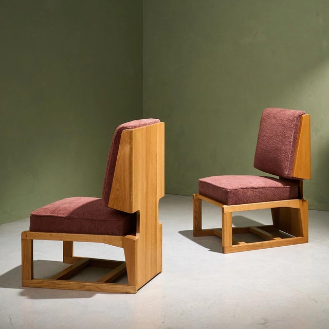 Cubist Slipper Lounge Chairs in Oak, France, Set of 2 For Sale - Image 3 of 11