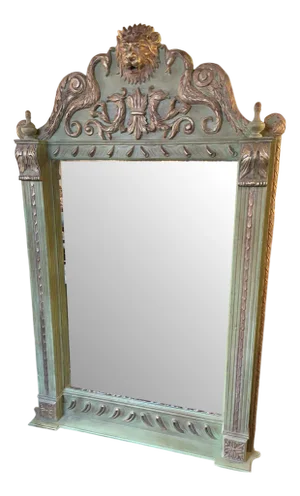 Large Ornate Carved and Painted Wood Mirror