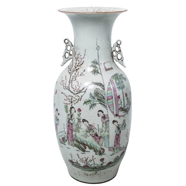 A beautifully painted pair of 19th century Chinese porcelain vases, each of elegant baluster form with a gently flared...
