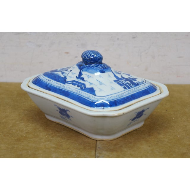 Antique Chinese Export Canton Blue White Serving Platter & Vegetable Tureens For Sale - Image 14 of 18