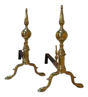 Antique American Brass Andirons - A Pair