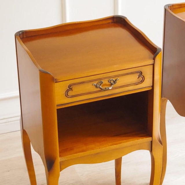 Louis XIV Asymmetrical Bedside Tables in Cherrywood, Set of 2 For Sale - Image 10 of 17