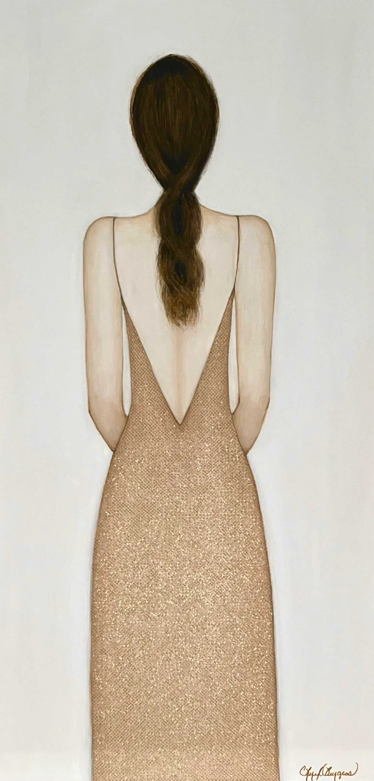 Lady in Gold Fishnet, Original Mixed Media Painting by Cheryl Burgess |  Chairish