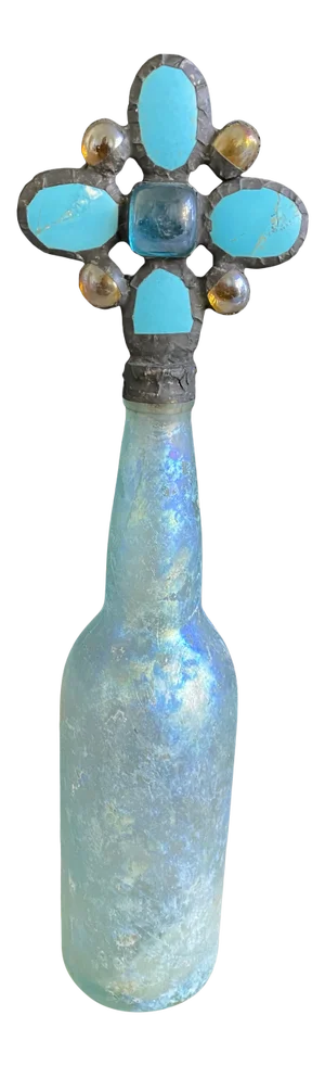 Turquoise Stone & Amber Glass Art Glass Bottle