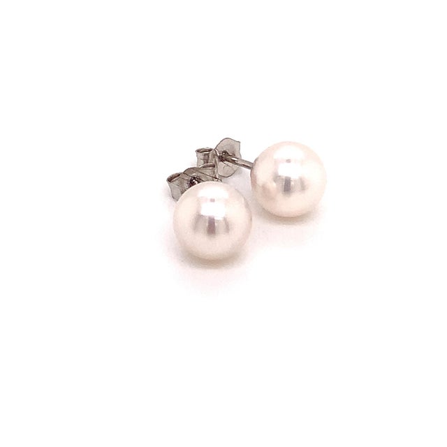 Akoya Pearl Stud Earrings 14k White Gold Certified For Sale - Image 4 of 11