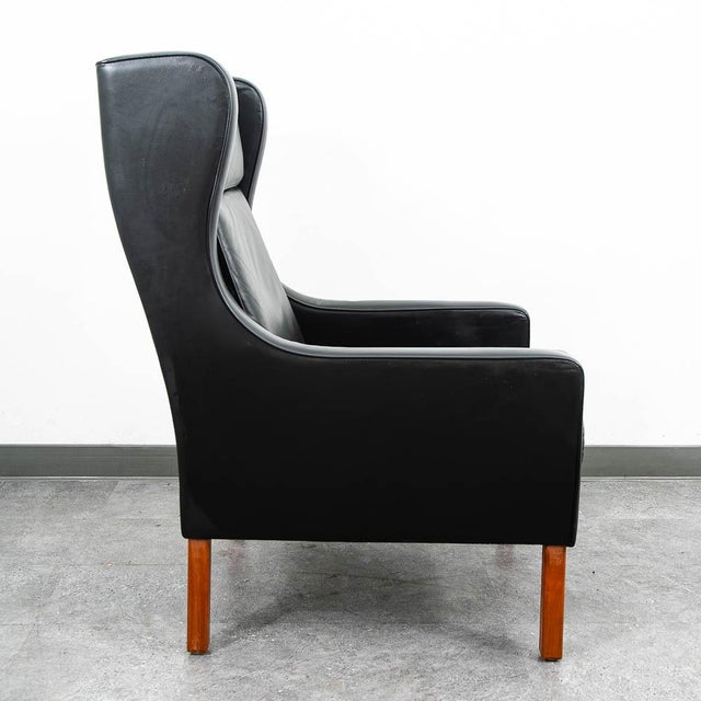 Mid-Century Modern Mid Century Danish Modern Lounge Chair Leather Black Arm Denmark Wingback MCM For Sale - Image 3 of 11