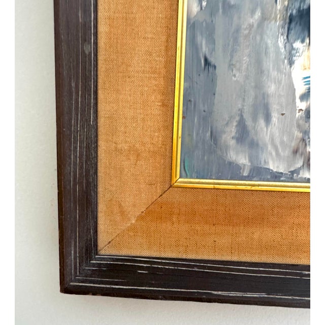 Mid Century Modern Abstract Cityscape Oil Painting Signed Greene Framed 30x24 For Sale - Image 4 of 7