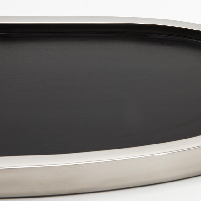 Oval Tray in Black Oak With Polished Stainless Steel by Kifu Paris For Sale - Image 10 of 10