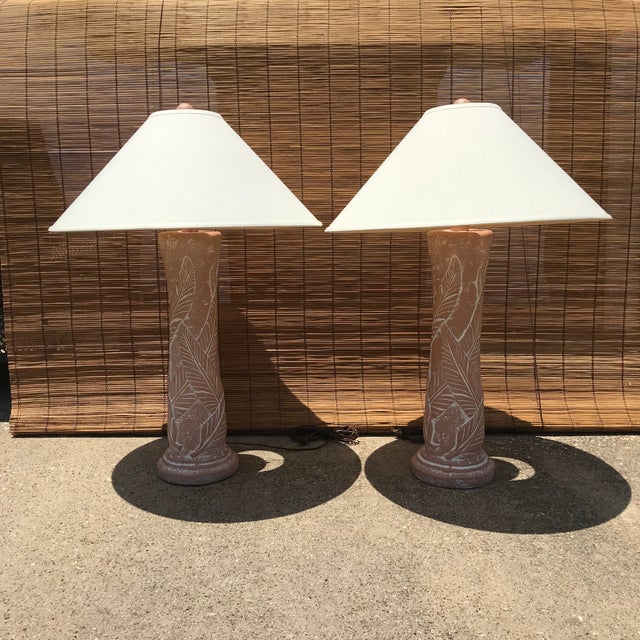 Terra Cota Banana Leaf Table Lamps - a Pair For Sale In Dallas - Image 6 of 12