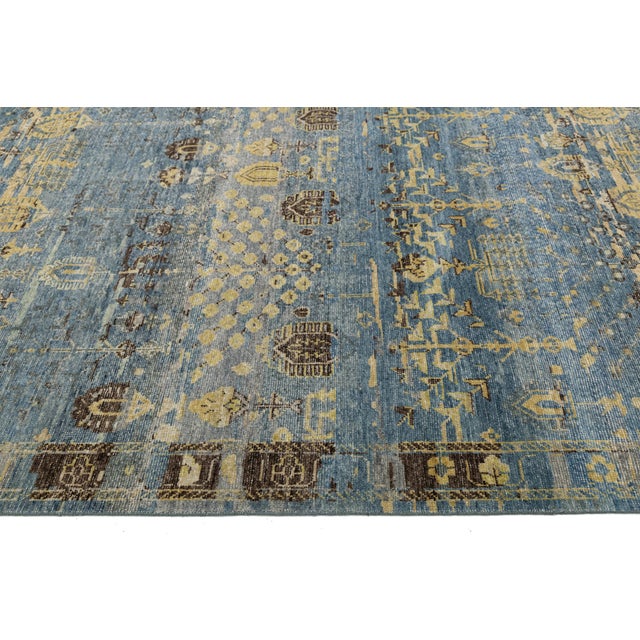 2020s Modern Transitional Khotan Style Blue Wool Area Rug 12x15 For Sale - Image 5 of 11