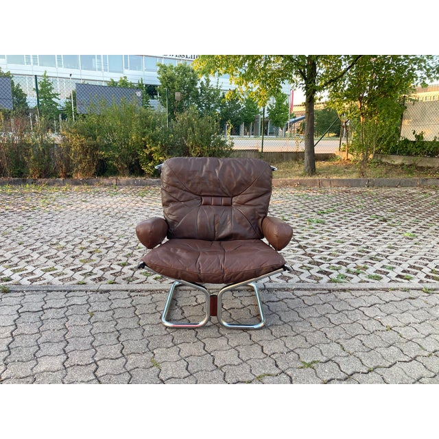 Wing Wingback Brown Leather Lounge Chair by Harald Relling for Westnofa, 1970s For Sale - Image 16 of 16
