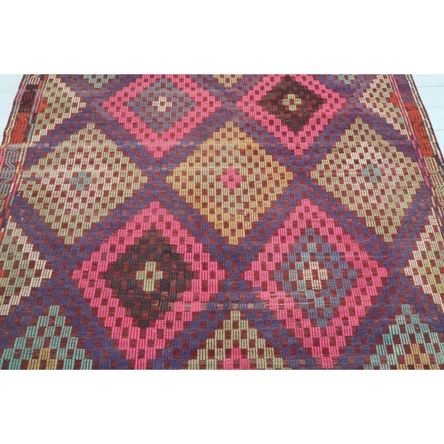 This beautiful, vintage, handwoven Kilim is approximately 60 years old. It is handmade of very fine quality, wool and...