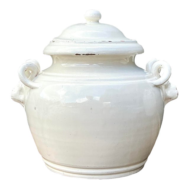Vintage Glazed Ceramic Lidded Urn For Sale