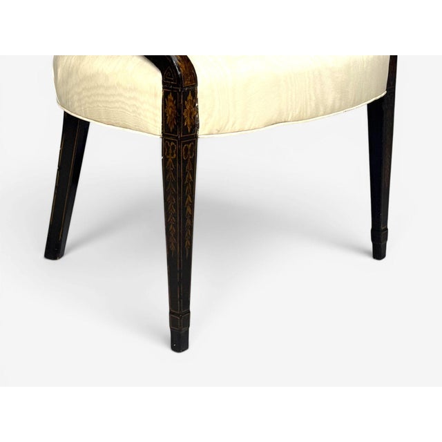 Neoclassical, Prince of Wales Armchairs, Ebonized Wood, Gilt, Silk, Usa, 19th C. For Sale - Image 13 of 18