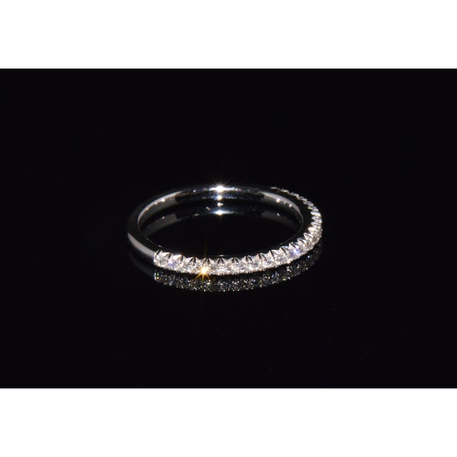 Modern Authentic James Allen 14k White Gold French Pavé Diamond Wedding Band Ring Size 5 For Sale - Image 3 of 12